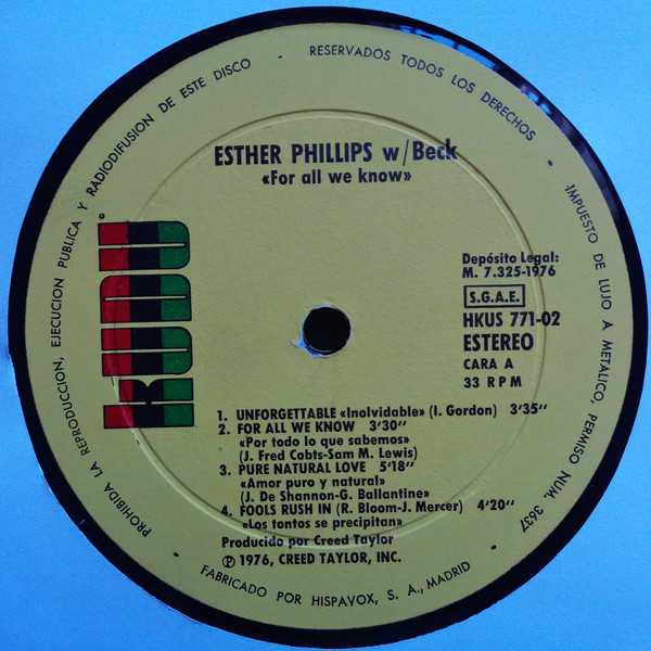 Esther Phillips With Joe Beck - For All We Know - Imagen 3